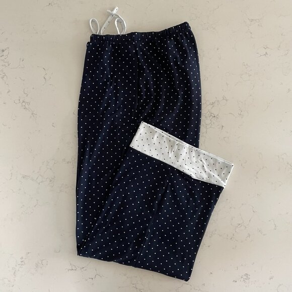 FN by Flora Nikrooz 2 pce Lounging Robe & Pants Polka Dot Print Navy White Sz L - Picture 11 of 15
